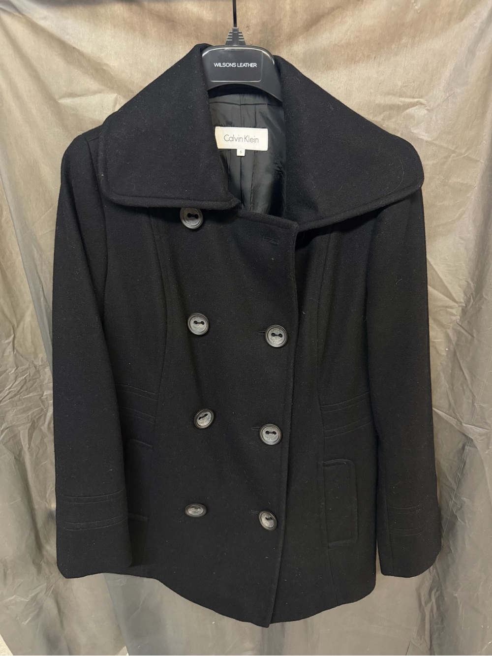 Calvin Klein Black Double-Breasted Wool-Blend Pea Coat
